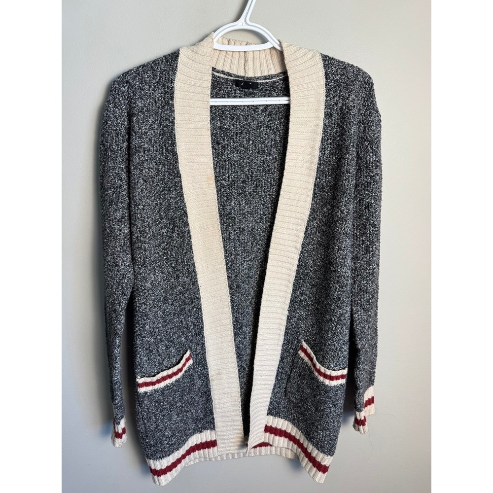 Ardene Womens Gray Marled Varsity Cardigan Sweater M Collegiate Preppy Cozy